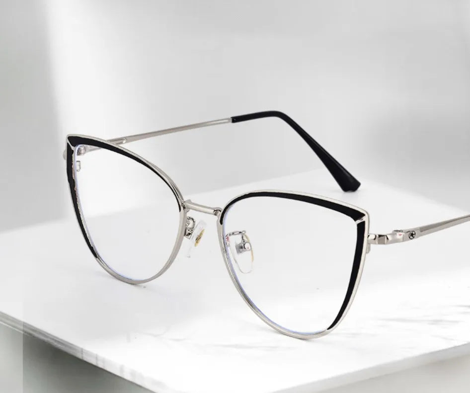 For Ladies Women Eyes protection Cat Eye STAINLESS Metal Optical Frame Anti Blue Light Blocking Stylish Computer Glasses Frames
