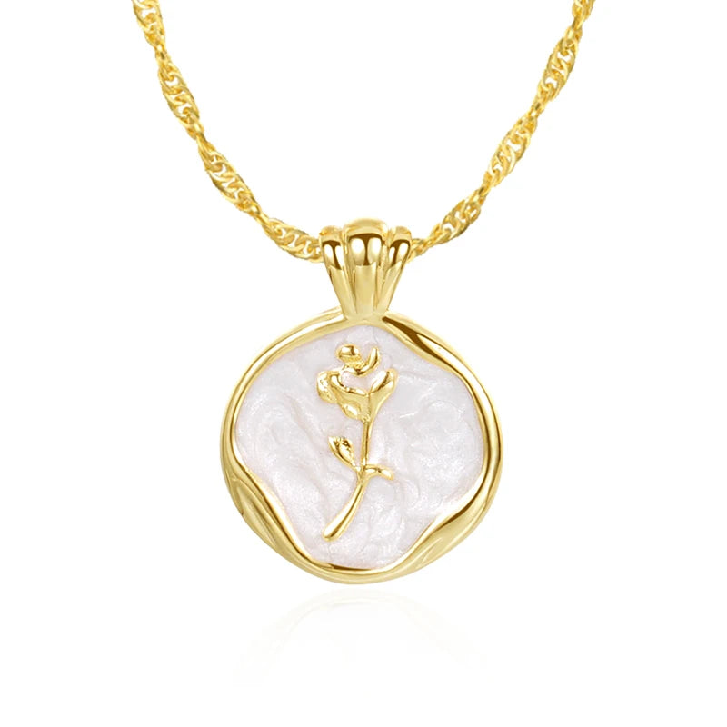 Fashion 925 Silver Necklace Gold Plated Shell Charm Flower Pendant Necklace Jewelry Gift for Women