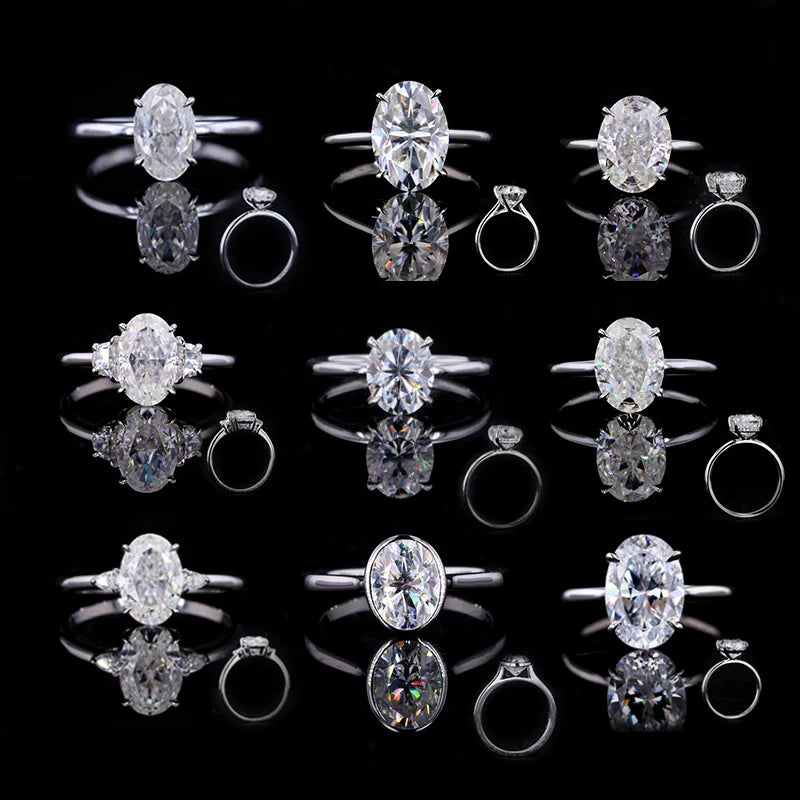 Starsgem 925 Sterling 7*10mm Oval Silver Moissanite Ring