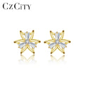 CZCITY 925 Sterling Silver Elegant Flower Trendy Unique Dainty Lady Earing Cute Gold 14K Earring Modern