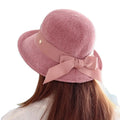 Winter Chenille Knitted Hat Women Bowknot Bucket Hat Foldable Bow Warm Soft Cloche Cap