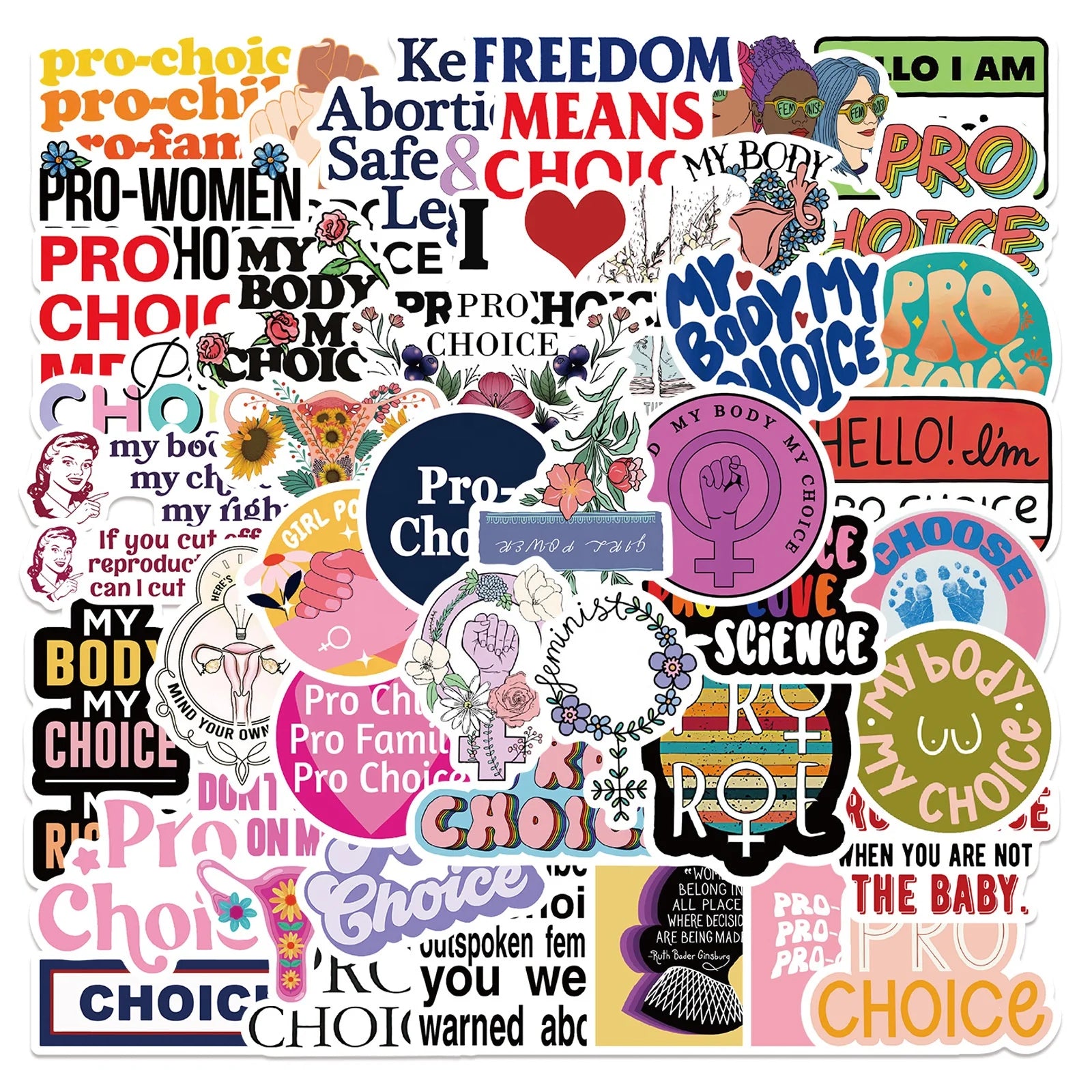 Vi-50pcs Feminist Graffiti Sticker Pack  for Laptop Luggage Phone Notebook Decorative Vinyl Waterproof Random Sticker