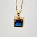 925 Sterling Silver Geometric Square Diamond Necklace with Dark Blue Square Diamond Short Neck Chain for Weddings and Parties