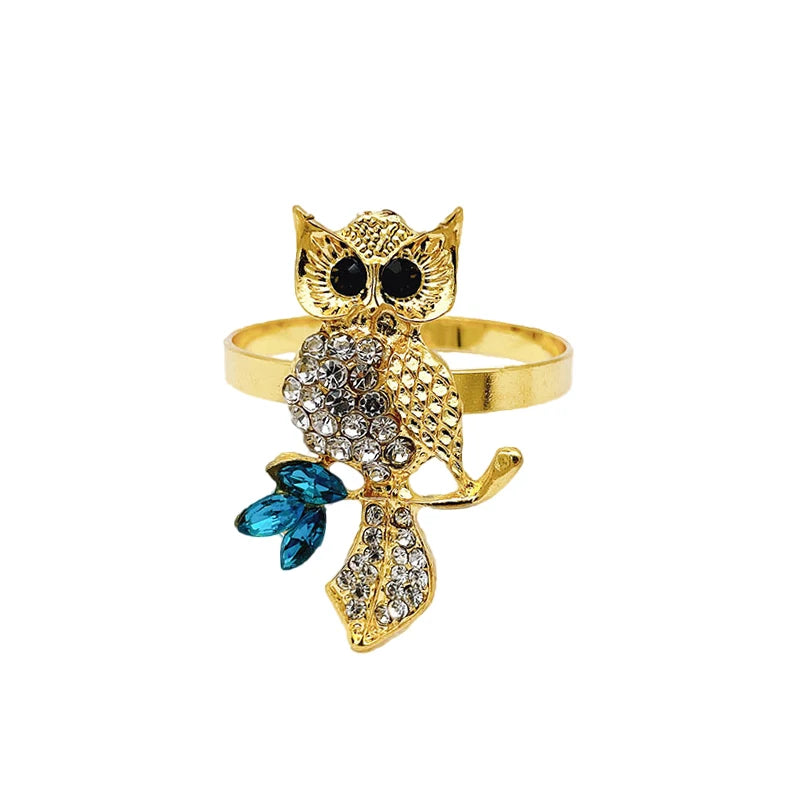 Wholesale Metal Rhinestone Owl Napkin Ring High Quality Accessories for Wedding or Party Table Decoration Features Stocked