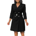 Hot Sale Ladies Office Dresses Women Casual Long Sleeve V-Neck Pleated Formal Suit Dress Office Work Sexy Style