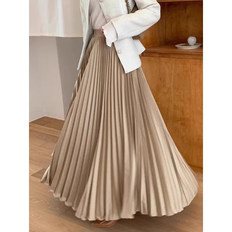 Boutique Wholesale 2025 Spring New Style High Waist Versatile Look Thin and Long Satin A-line Women's Half Skirt