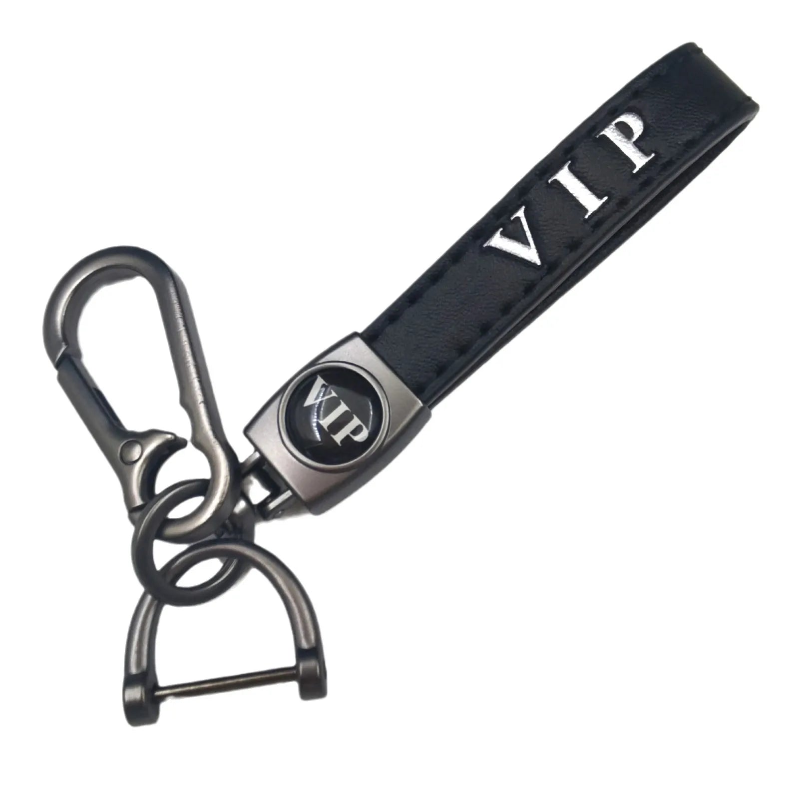 Customized Car logo Black Leather Keychain Silver Gold Gun Metal D Ring and Hook Air Tag Key Ring