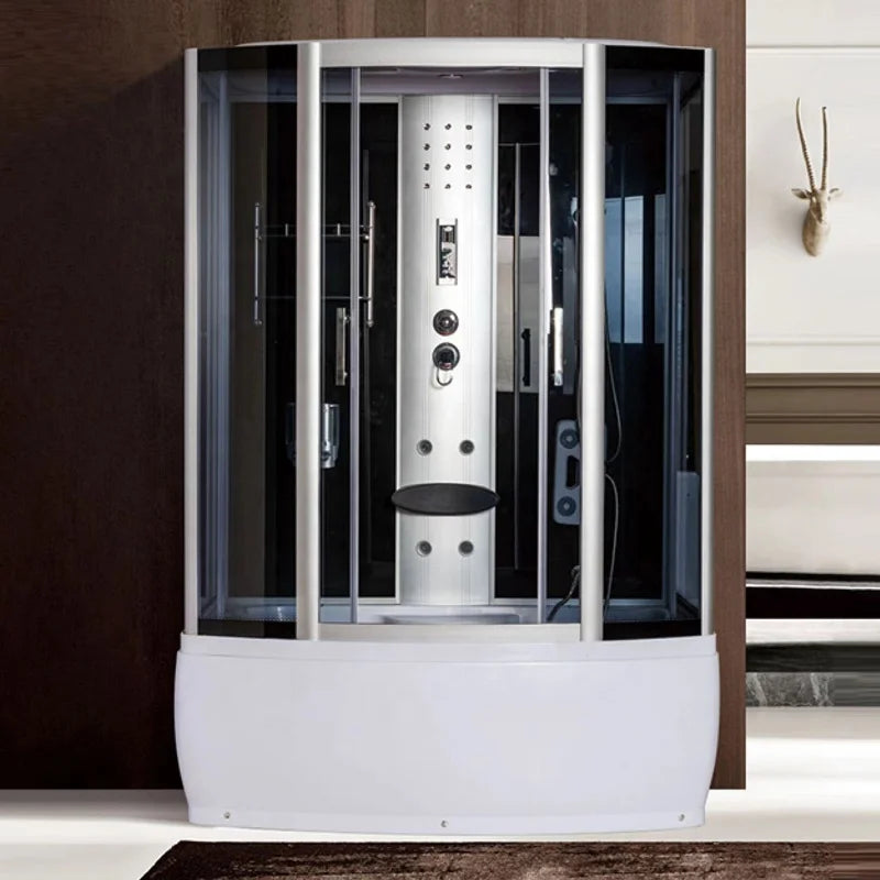 Factory Price Discount Bathroom Luxury Multi-functional Shower Cabin with Bathtub 5MM Black Grey Glass Enclosed Shower Room