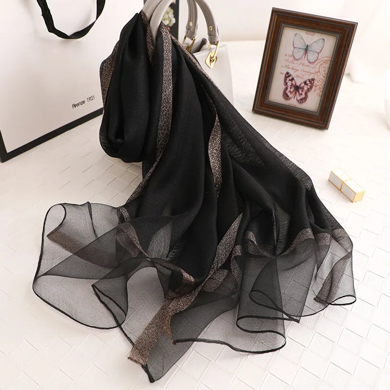 Ready to Ship Silk Wool Blend Long Shawls Women Luxury Nature Silk Scarves Head Wraps Bufanda Headscarf Foulard Femme Silk Scarf