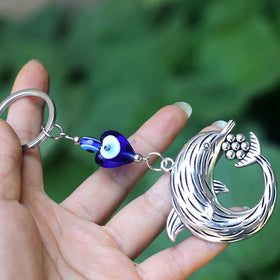 Wholesale Women Crystal Lovers Cartoon Dolphin Keychains for Valentine Day's Gift Keychain Jewelry