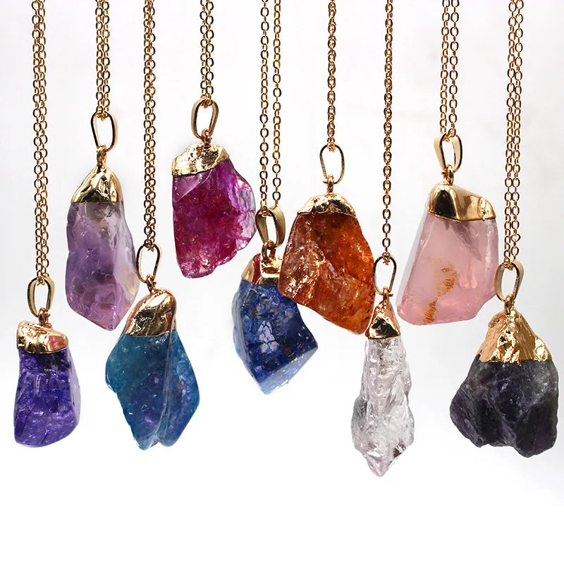 Wholesale Color Natural Stone Pendant Natural Crystal Raw Stone Pendant Necklace Natural Stone DIY Jewelry