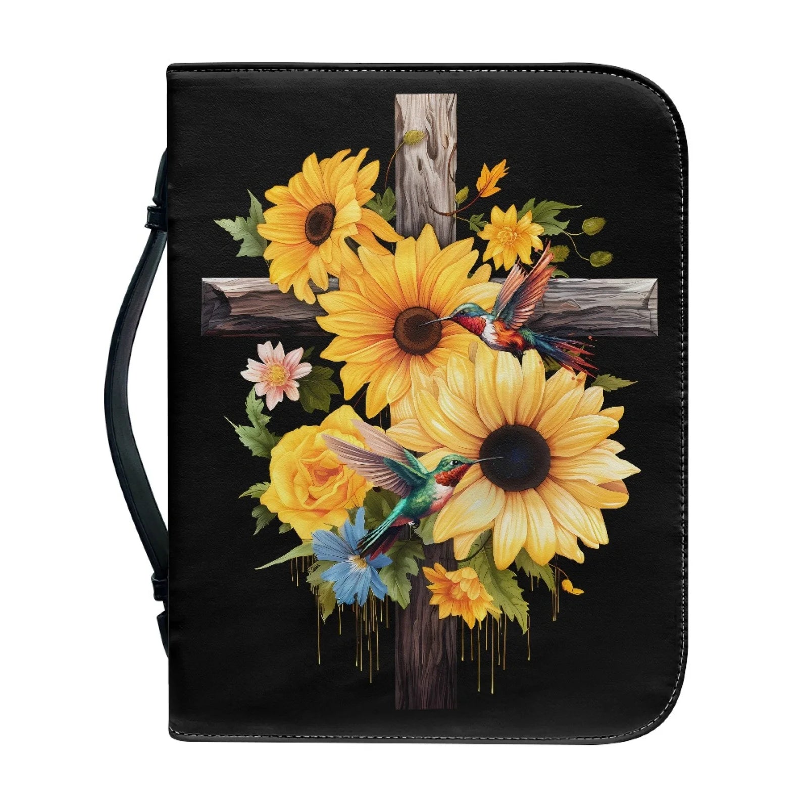 Factory Custom Large Size Zippered PU Leather Bible Cover Case Flower Print Bible Bag Bible Holder Handbag for Women Men Luxury