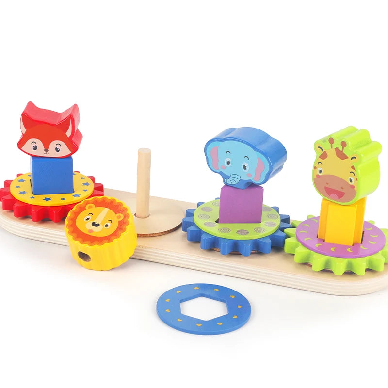 Animal Gear Building Blocks Shape Cognition Pairing DIY Desktop Toys Early Education Enlightenment Montessori Wooden Toys Kids