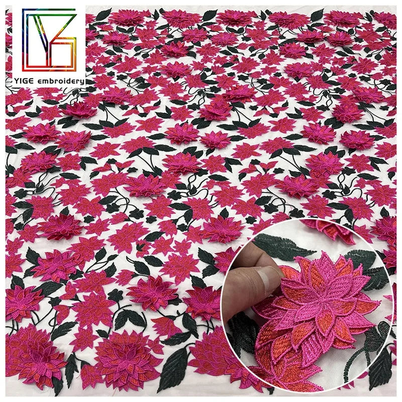 Wholesale African Lace Fabrics Colored 3d Embroidery Lace Fabric New Design Mesh Embroidery Tulle Laces Fabrics for Women