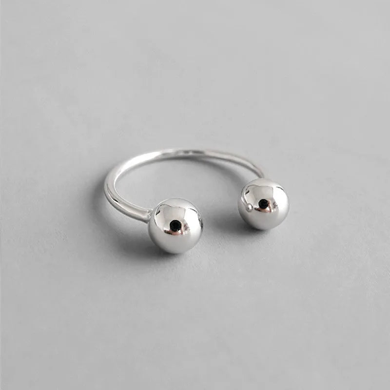 Fashion New 925 Sterling Silver Glossy Double Round Ball Rings for Women Fine Jewelry