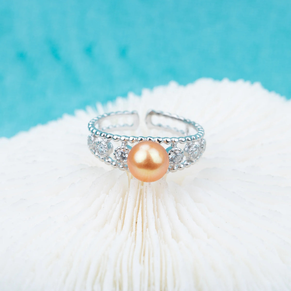 R030518 DIY 6-8mm Natural Freshwater Pearl Ring Accessory 925 Sterling Silver Adjustable Size Engagement Jewelry Ring for Women MegaBDM