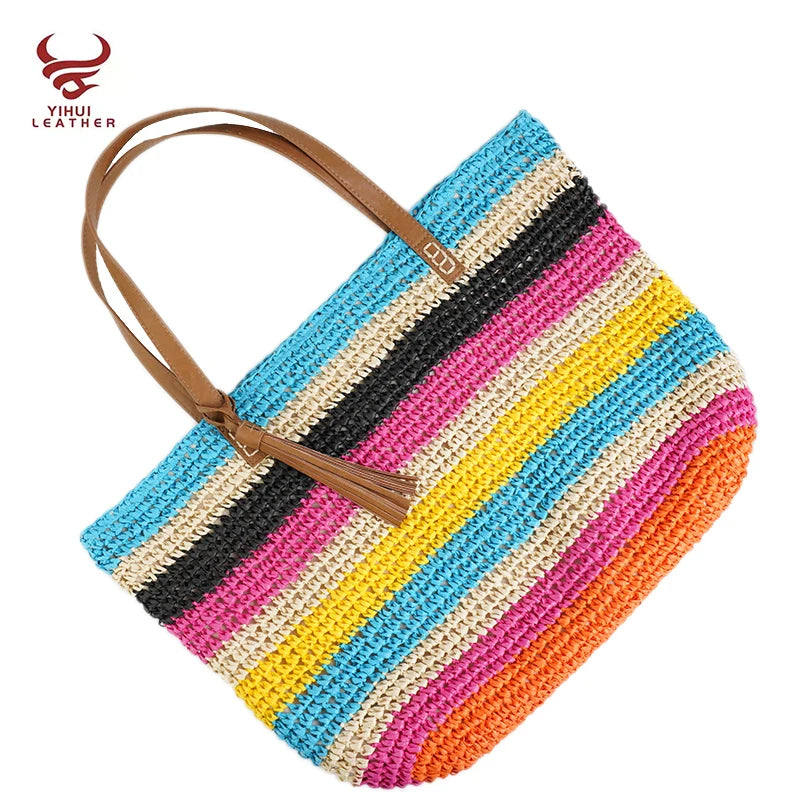 Fashion Lady Tote Handbag Natural Texture Printed Summer Women Beach Paper Shoulder Bag