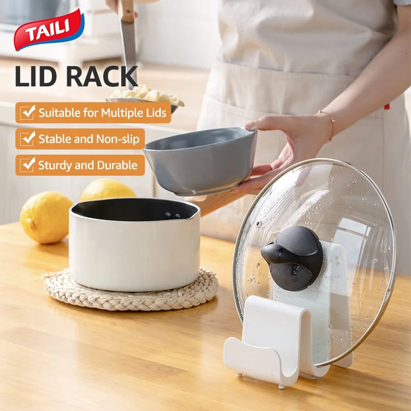Durable Plastic Kitchen Storage Kitchen Counter Storage Rack with Pot Cover and Cutting Board Shelf