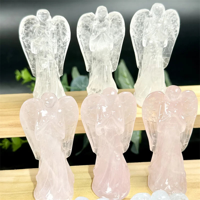 Wholesale Natural Quartz Angel Carvings Rose Quartz and clear Quartz Angel for Sale