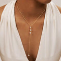 Joolim Jewelry Dainty 18K Gold Plated Stainless Steel Necklace Adjustable Cross Link Chain Y Tassel  Zircon Vintage for Gift