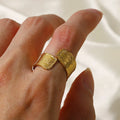 18K Gold Plated Stainless Steel Wide Chunky Non Tarnish Fashion Jewelry Opening Rings for Women