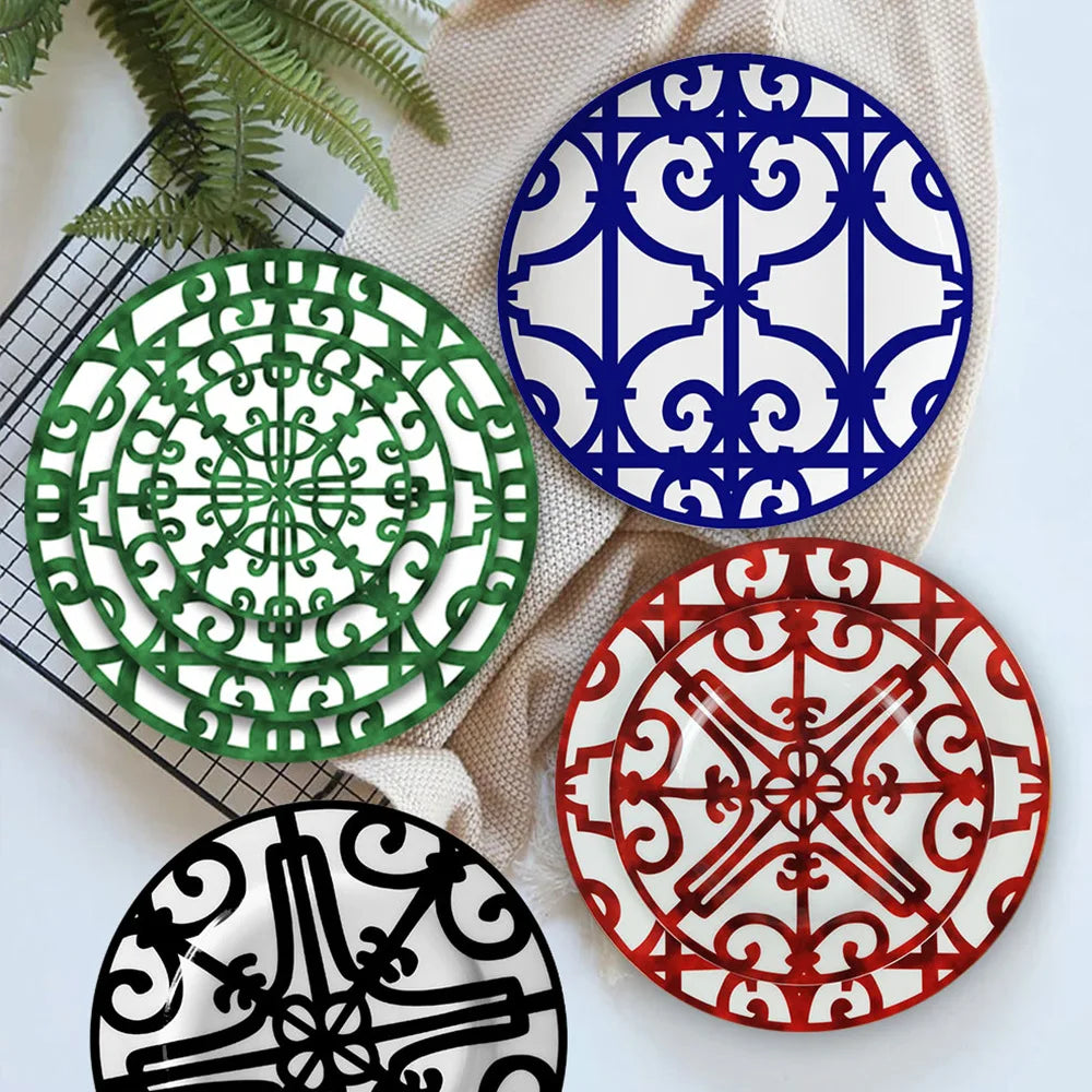 Nordic Minimalist Style Scenic Printed Bone China Dinnerware Sets Reusable 6-Piece Food-Safe Banquet Plateware Steak Salad Fruit