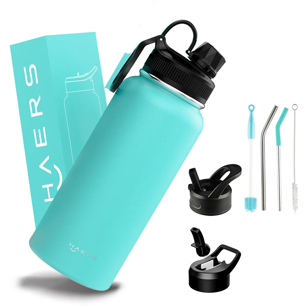 Haers 12oz/24oz/32oz/40oz/64oz Outdoor Sport Double-Layer Stainless Steel Insulated Cold Water Bottle With Lid