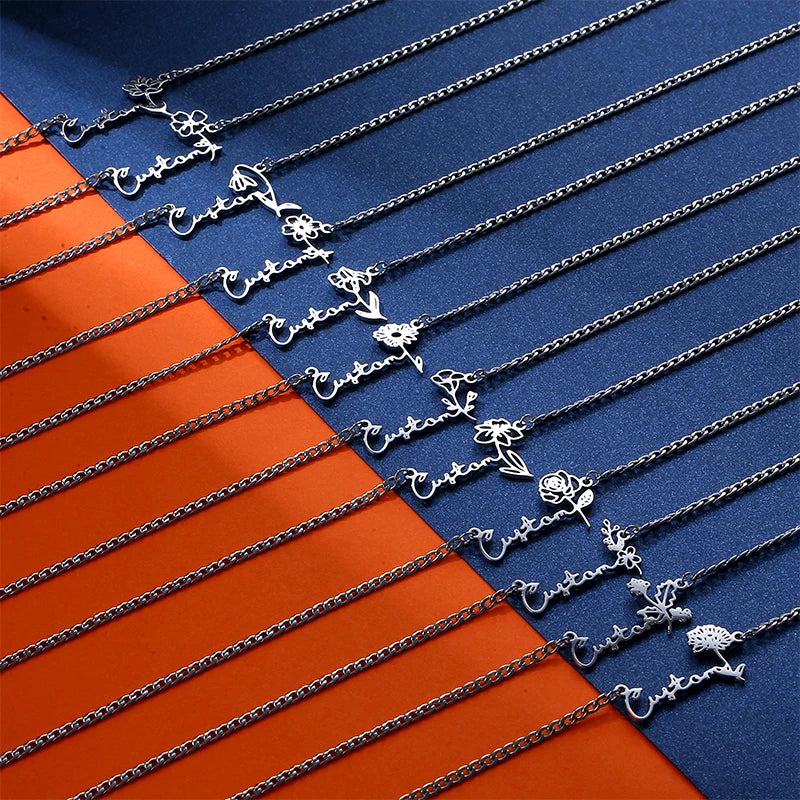 Wholesale Stainless Steel Clavicle Choker Chain for Women 12 Birthday Flowers Zodiac Sign Charm Fine Jewelry Necklaces
