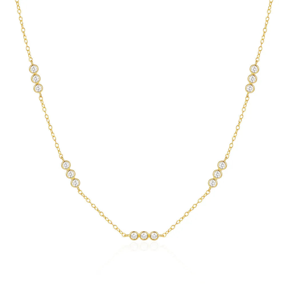 Chic Womens Elegant Jewelry Micro Pave Cubic Zirconia Diamond 18k Gold Plated 925 Sterling Silver Chain Crystal Necklace