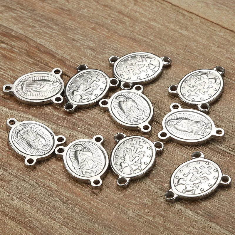Wholesale Stainless Steel Religious Jesus & Virgin Mary 3 Hole Rosary Centerpiece Pendant Necklace Making