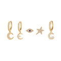 5pcs/set Fine Jewelry Set 925 Silver Gold Plated Stud Earrings Star Moon Blue Eye Shaped Trendy Zircon Women's Party
