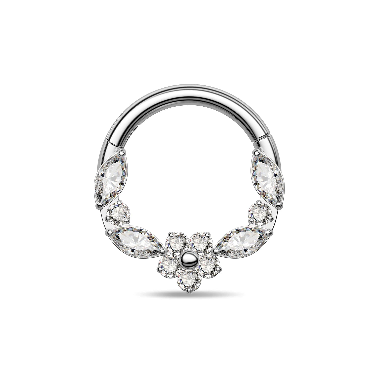 TOPOSH Children's & Women's Body Jewelry Daith Septum Ring Hinged Clicker Hoop with Pave Band V-Shape Marquise CZ Chevron Design