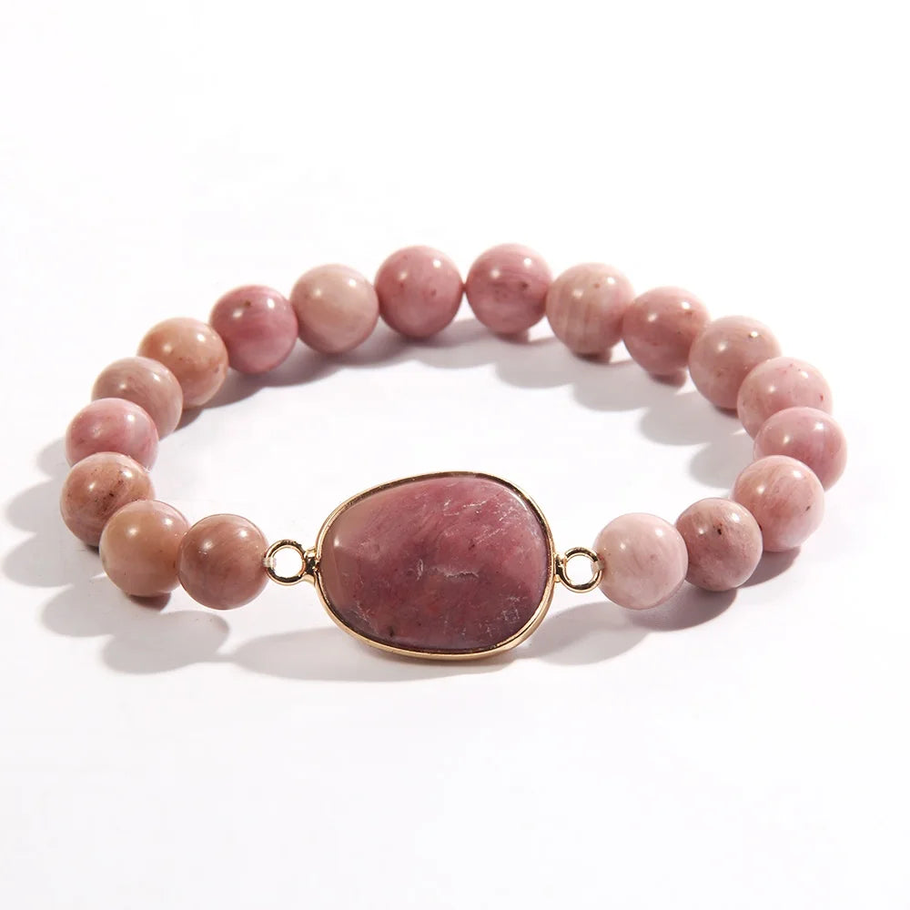 Spring/Summer New Fashion Simple Women's Jewelry 8mm Multi-colored Natural Stone Beaded Elastic Bracelet
