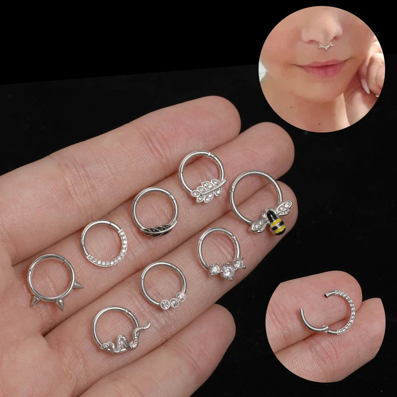 2021 African Gold Stripes Honeybee Nose Cuff Piercing Jewelry Titanium Steel Zircon Nose Ring Hoops for Women
