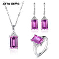 12.8 Carats Purple Sapphire Gemstones Pendant Earrings Ring 925 Sterling Silver Purple Crystal Jewelry Sets Engagement Wedding