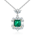 Fine Jewelry Necklaces Luxury 925 Sterling Silver Rhodium Plated Square Emerald Cut Green Zircon Pendant Necklace for Women
