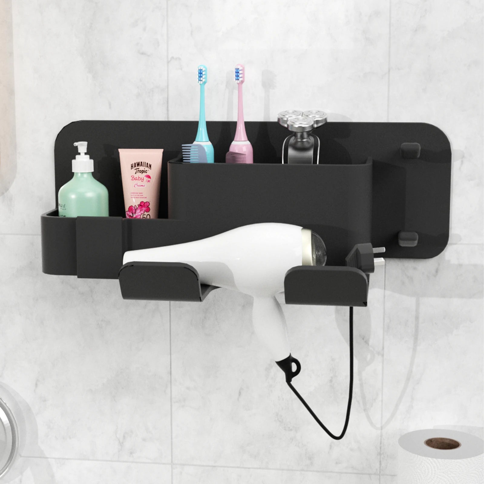Bathroom Wall-Mounted Silicone Hair Dryer Storage Rack Holder with Multifunction Design for Tools