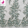New French 3d Heavy Beaded Sequins Lace With Pearls Green Mix Color Floral Embroidery Lace Dress Fabric HY1551-5