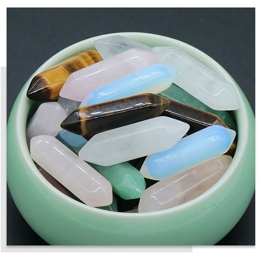 Popular Ornament Double-Headed Pointed Hexagonal Section Prismatic Natural Stone Tiger Eye Amethsy for Home Decoration