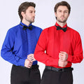 Mens Ruffled Tuxedo Shirts Stretch French Bow Tie Pleated Tops Mandarin Collar Blouse Slim Fit Wedding Outfits Formal Shirt