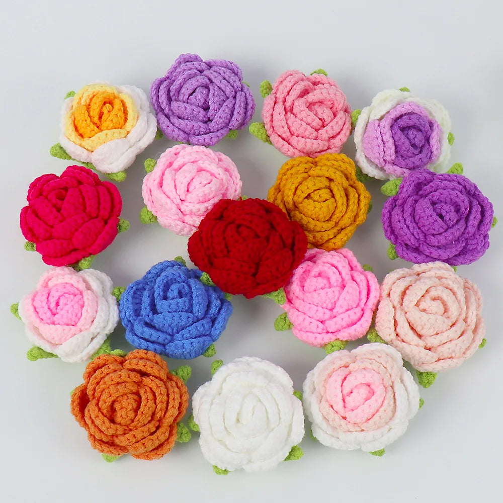 Factory Cheap Price Crochet Flower Head Single Bubble Rose Branch Wholesale Woolen Knitted Flowers for Valentine's Day Gifts