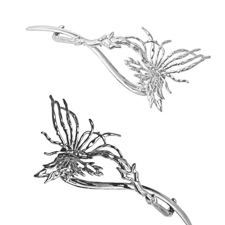 Wholesale Women's Fashionable Butterfly Antlers Design Large Alloy Hair Claw with Custom Shape Twister Clip