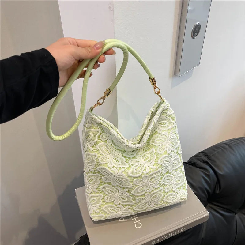 Summer Butterfly Lace Shoulder Bags for Women Simple Large Capacity Ladies Handbags Casual Travel Commuter Female Tote Bag