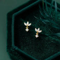 Dainty 925 Sterling Silver Tassel Stud Earrings Shiny Eye Green Crown Dangle with Gold Plating Trendy Fashion Piercing Jewelry