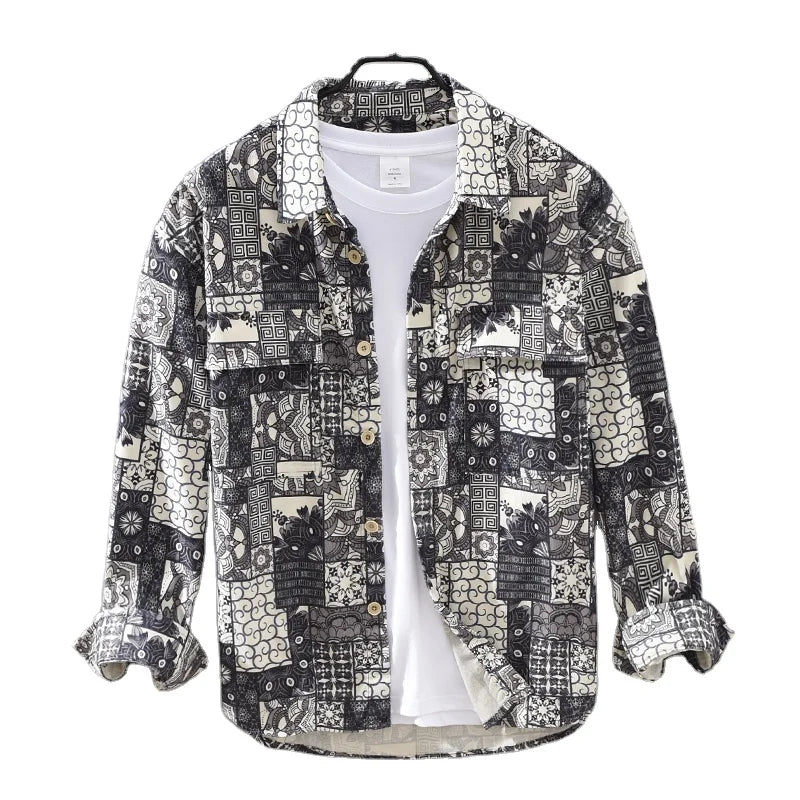 Fashion Long Sleeve Hawaiian Loose Casual Shirt Clothing Streetwear for Men