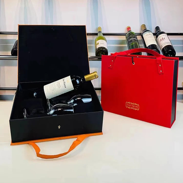 Luxury Red Wine Foldable Gift Box Custom Logo Luxury Wine Boxes Packaging Matt Lamination Embossing Art Paper for Cosmetics
