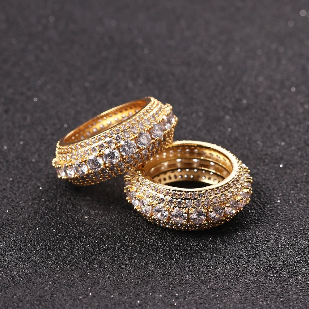 Hip Hop Copper Micro Inlaid Five Row Full Zircon Ring Men's Colorful Zircon Fashionable and Personalized Ring