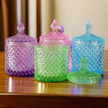 Luxury Empty Pink Purple Green Glass Candle Jar with Lid for Candle Making Elegant Lantern Holder