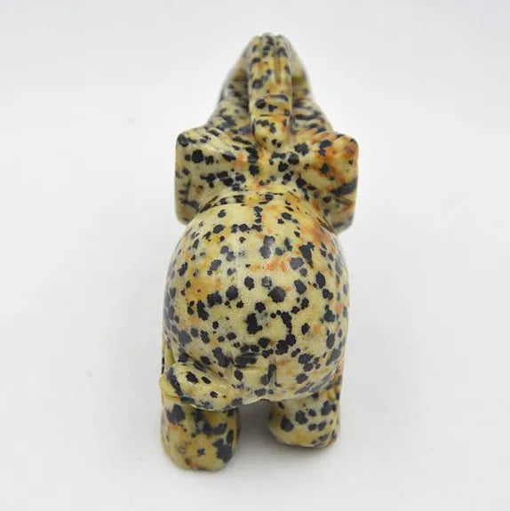 HY 2.5 inch Natural Dalmation Jasper Carving Crystal Gemstone Animal Figurines Statue Elephant Decoration