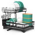 Kitchen Cutlery Carbon Steel Double Tier Wall Mounted Eco-Friendly Dish Drainer Storage Racks with Utensil Holder